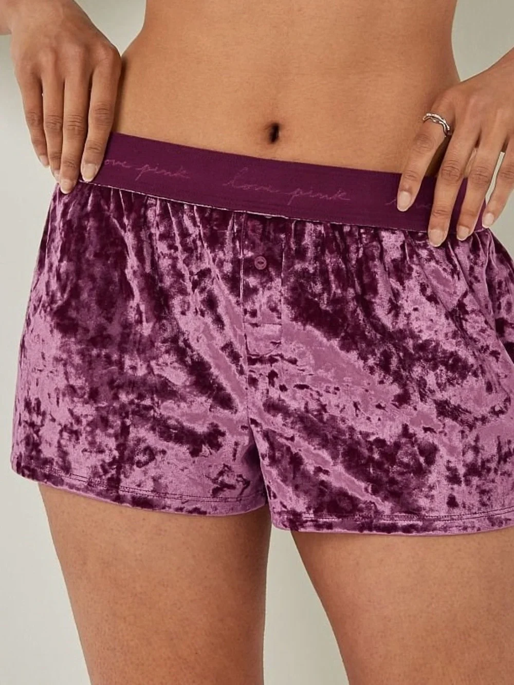 Victoria’s Secret Pink Purple Velour Crushed Velvet Shorts Size L